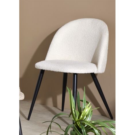 Chaise Egina en alpaga, blanc cassé, pieds noirs, 51 x 51 x 75 cm (1/5)