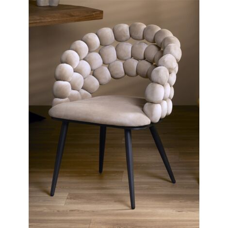 Fijalo – Chaise Nimpha en velours beige – Pieds noirs en métal – Dimensions 62x60x80 cm – Confort optimal pour espaces modernes (1/5)
