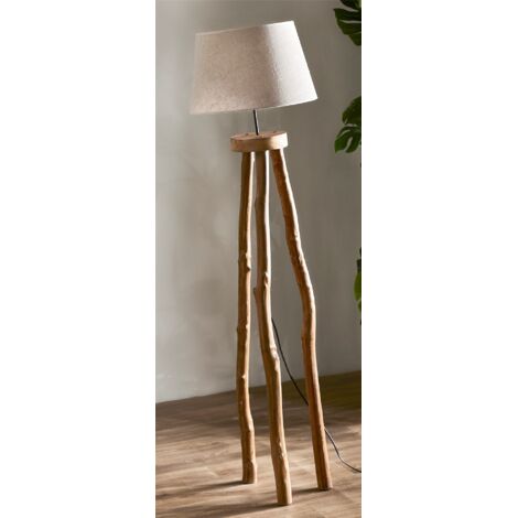Lampadaire trépied Miletus, bois naturel, beige clair, 158 cm, 40 x 158 cm
