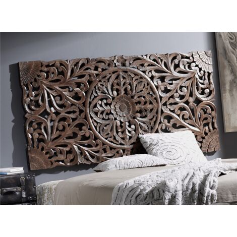 Tête de lit/panneau en bois sculpté marron 160x80 cm. 160x80x5 cm