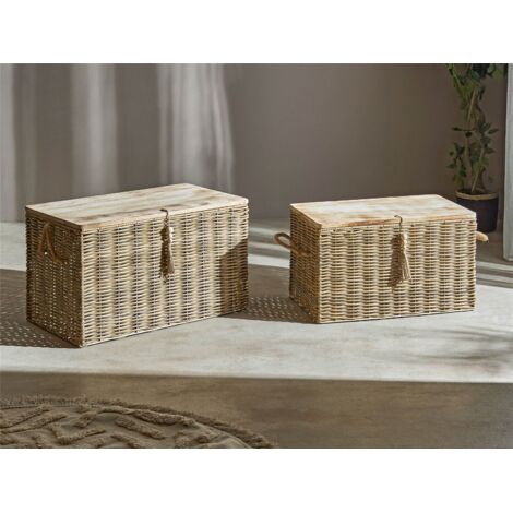 Coffre en osier avec couvercle en bois naturel 70 x 40 x 40 cm. Lot de 2 (70 x 40 cm). (1/3)