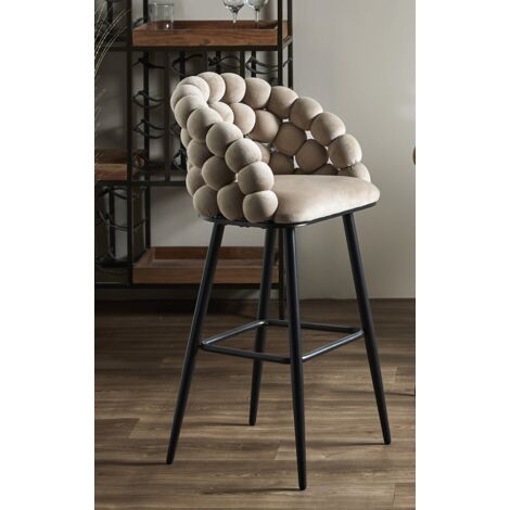 Tabouret de bar en velours beige Nimpha 54x45x109 cm