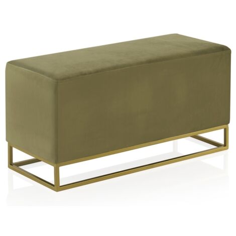 Banc capitonné en velours vert avec piètement doré (1/5)