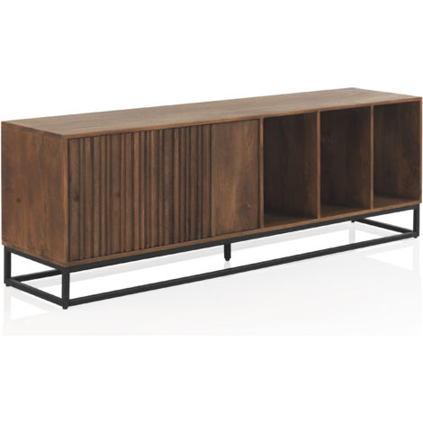 Buffet bas à 2 portes en bois de manguier massif stratifié, piètement en métal (1/5)