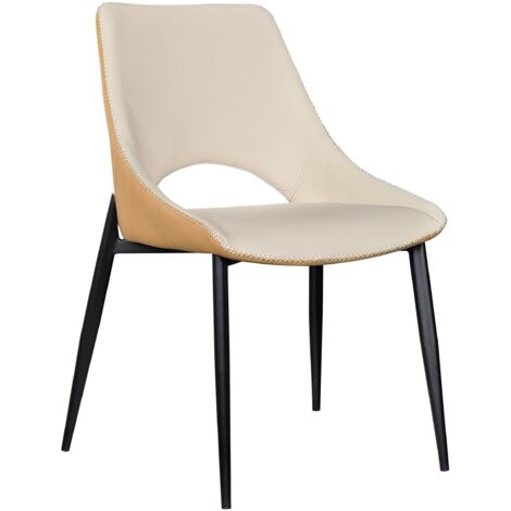 Lot de 4 chaises rembourrées bicolores beige/moutarde avec pieds en métal noir (1/5)