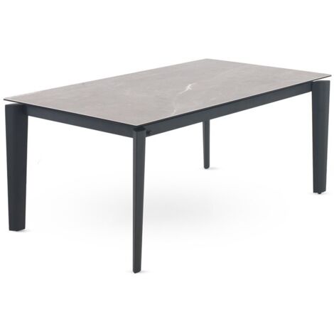 Table de salle à manger extensible 180/250 x 100 cm avec pieds en métal noir et plateau en céramique Fior di Bosco (1/5)