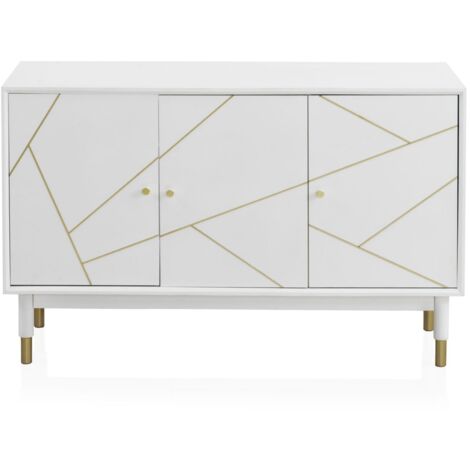 Buffet à trois portes laqué blanc avec façade ornée de dorures (1/5)