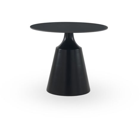 Table de salle à manger ronde, 90 cm de diamètre, piètement en métal noir et plateau en céramique noire Marquina (1/4)