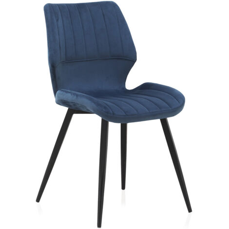 Lot de 2 fauteuils rembourrés en velours bleu, pieds en métal noir (1/5)