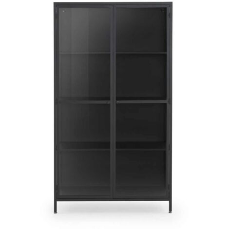Vitrine avec portes et côtés en verre, cadre en métal noir (1/5)