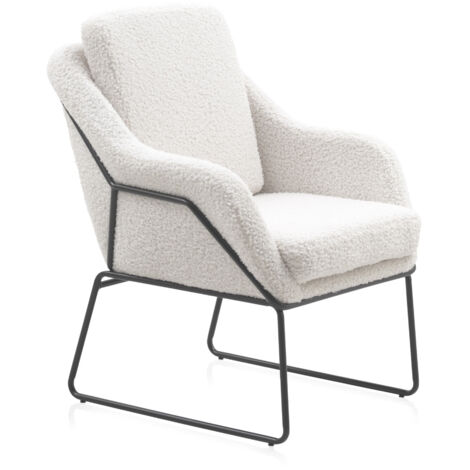 Fauteuil blanc rembourré avec pieds en métal noir (1/5)