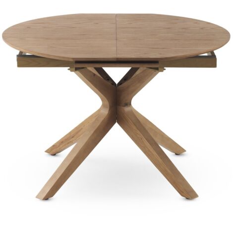 Table ronde extensible 120/160 x 90 cm, piètement en chêne et plateau en placage frêne (1/5)