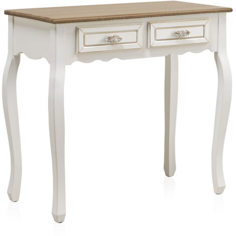 Console en bois blanc avec 2 tiroirs (1/4)