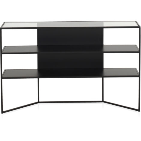 Console en métal noir avec plateau en verre (1/5)