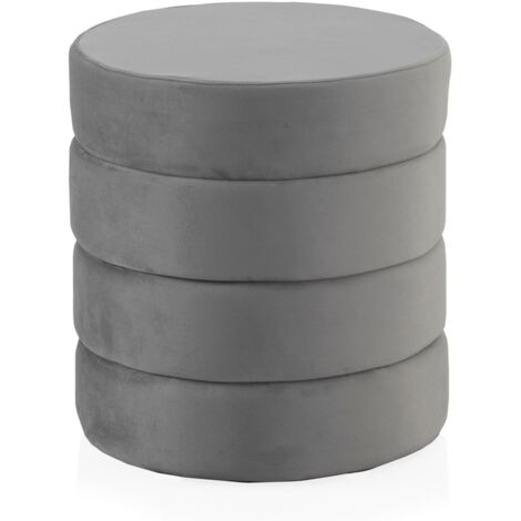 Pouf rembourré en velours gris (1/2)
