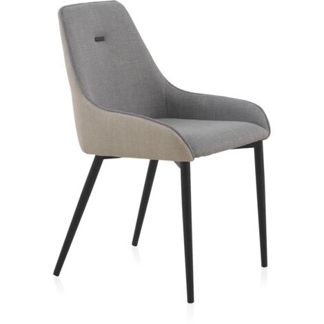 Lot de 4 chaises rembourrées, bicolores beige/gris, pieds en métal noir (1/5)