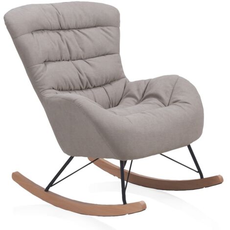 Fauteuil à bascule rembourré beige avec pieds en métal et en bois de hêtre (1/5)