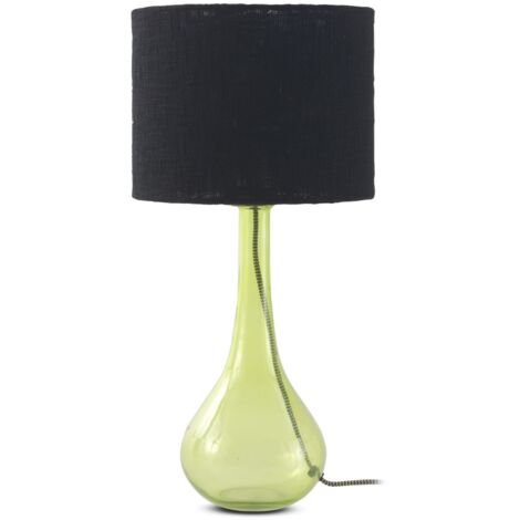 Lampe de table en verre vert avec abat-jour en coton noir (1/4)