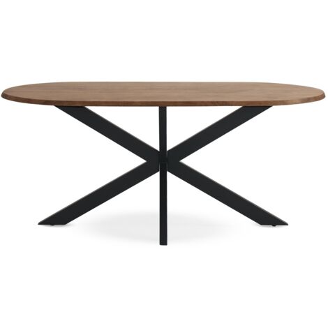 Table de salle à manger ovale 180 x 90 cm en bois d'acacia, pieds en métal noir (1/5)