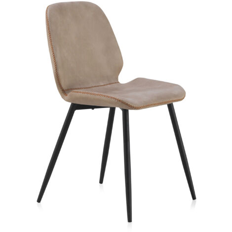 Fauteuil rembourré beige avec pieds en métal noir, lot de 2 (1/5)