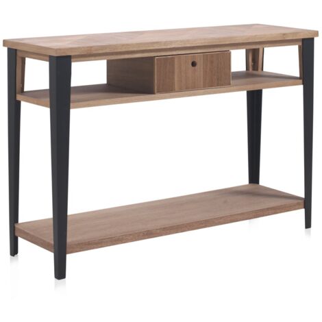 Console en frêne avec tiroir et piètement en métal (1/5)