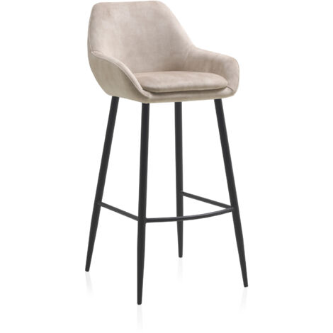 Lot de 2 tabourets rembourrés beiges avec pieds métalliques noirs (1/5)
