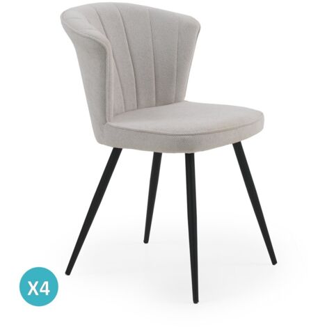Ensemble de 4 chaises rembourrées couleur ivoire avec pieds en métal noir (1/5)
