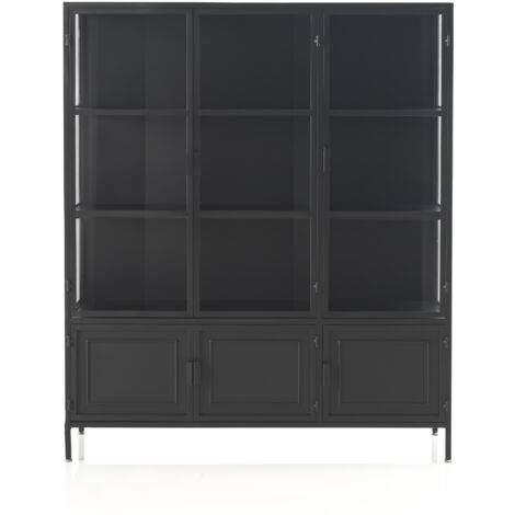 Vitrine avec portes et côtés en verre, cadre en métal noir (1/5)