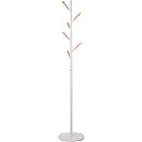 Portemanteau en métal blanc avec 6 boutons en bois naturel avec socle en marbre °34X172 cm, épaisseur : 1,5 cm