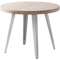 Fijalo – Table à manger ronde extensible en chêne – Pieds en métal blanc – Dimensions 140/180 x 100 x 76 cm – Pour 6 à 8 personnes