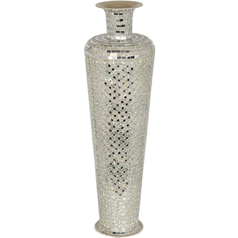 Bodenvase aus Metall/Silbermosaik, 20 x 20 x 71 cm