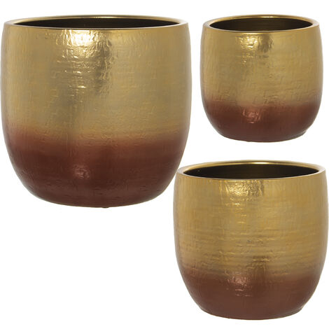 Set von 3 goldenen Keramikpflanzern 2 Töne 20x19cm+° 24x23cm+° 30x29cmpour Alle Stile, um dem Haus eine Note zu verleihen