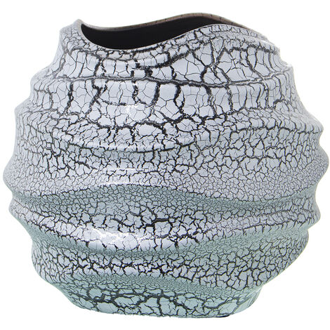 Keramikvase 23 cm Grau Cracque/Silber  ° 26x23cm Mund: 14x14cmpour Alle Stile, um dem Haus eine Note zu verleihen (1/4)