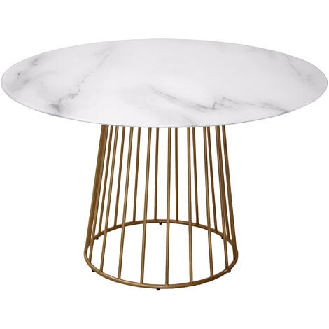 IDMarket Selma Esstisch Rund Ausziehbar - Schwarz-Weiß Marmor Für 4-8 Personen