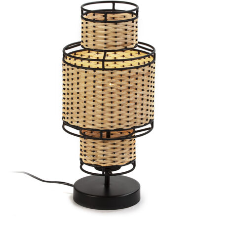 Tischlampe 21X21X45 Metall Schwarz/Naturrattan