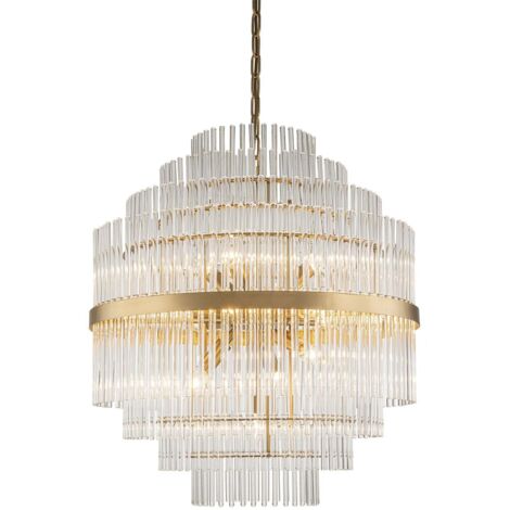 Deckenleuchte aus goldenem Metall und Kristall, 60 x 60 x 67 cm (1/5)