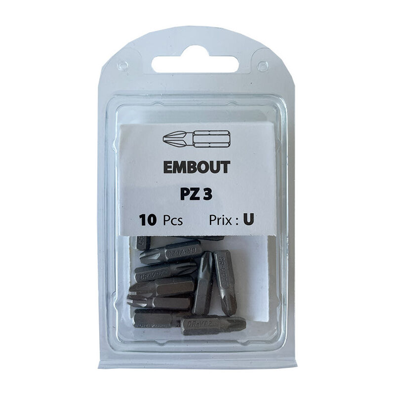 10 embouts Pozidriv PZ3 acier - Vissal