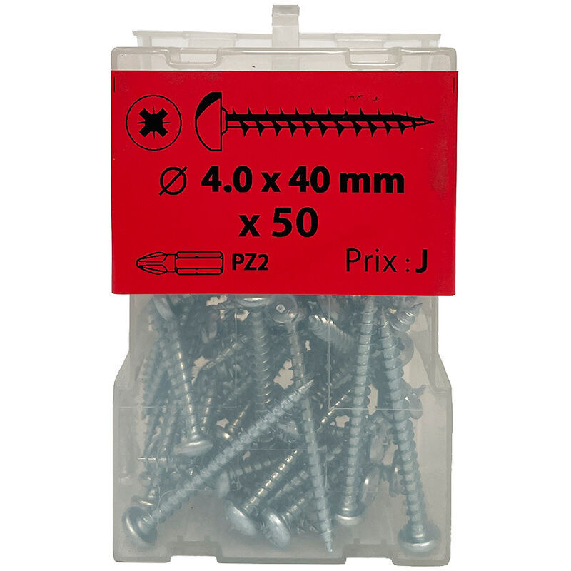 50 vis agglo 4 x 40mm tête ronde Pozidriv zingué - Viswood