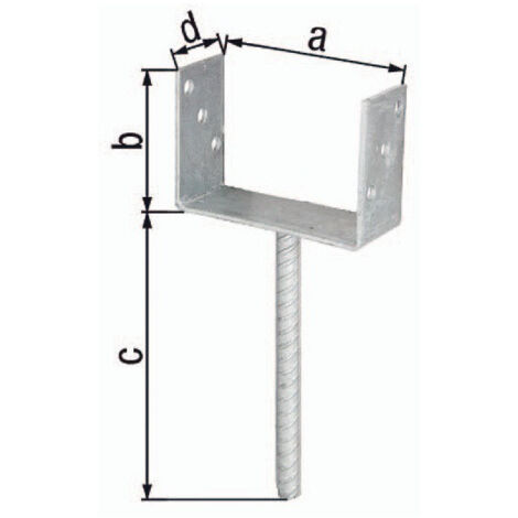 Support de poteau en U avec ancrage béton – Acier brut galvanisé – Dimensions 91x100x200x60mm – Fixation solide pour applications extérieures – Alberts - ETA-10 (1/4)
