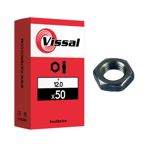 50 écrous bas hexagonal Ø 12 classe 4 brut - Vissal (1/2)