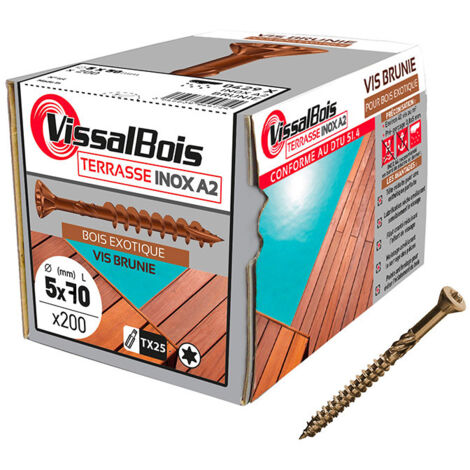 200 vis terrasse 5x70mm tête réduite brunie inox A2 - Vissal (1/2)