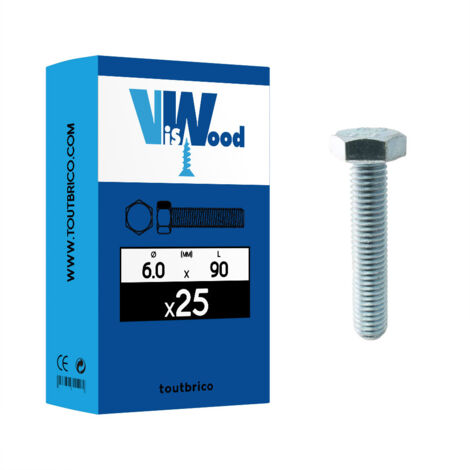 25 vis métaux 6 x 90mm tête hexagonale inox A2 - Viswood (1/2)