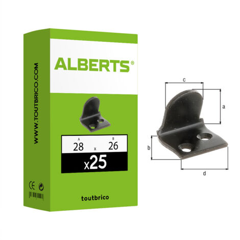 25 butées de volet coudée à visser noire 28x26mm Ø6 Alberts