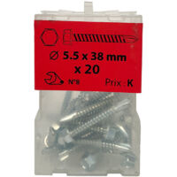 20 vis autoperceuses 5,5x38mm tête hexa zingué Viswood