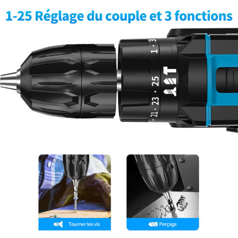 TEENO Perceuse Visseuse Sans Fil 21V 45Nm avec Brosse antirouille métal