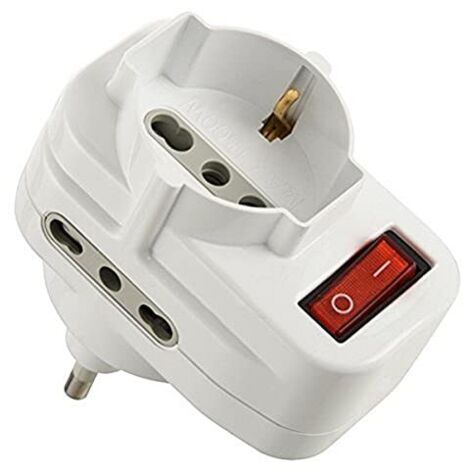 Electraline 71033 Adattatore Multipresa Tripla con Interruttore, Spina Rotante, Bianco