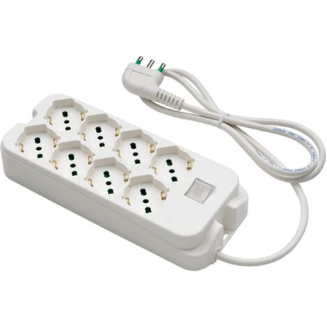 MULTIPRESA CON INTERRUTTORE 8 uscite / spina 2P+T 16A - bianca