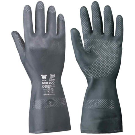 GUANTI IN NEOPRENE ANTIACIDO E PRODOTTI CHIMICI H.32cm TG.8/M o 9/L NEO ECO NERI, "9/L" (1/4)