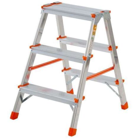 Gierre Sgabello in Alluminio - Doppia Salita, Piedini Antiscivolo, Argento Arancione