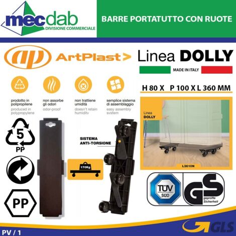 PIATTAFORMA RETTANGOLARE C/RUOTE IN PP 36 X 10 X 8 (1/5)